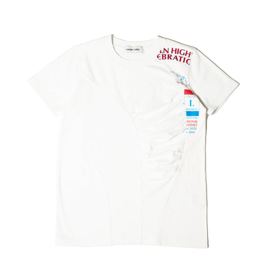 Cotton Gather T-Shirt / White Multi