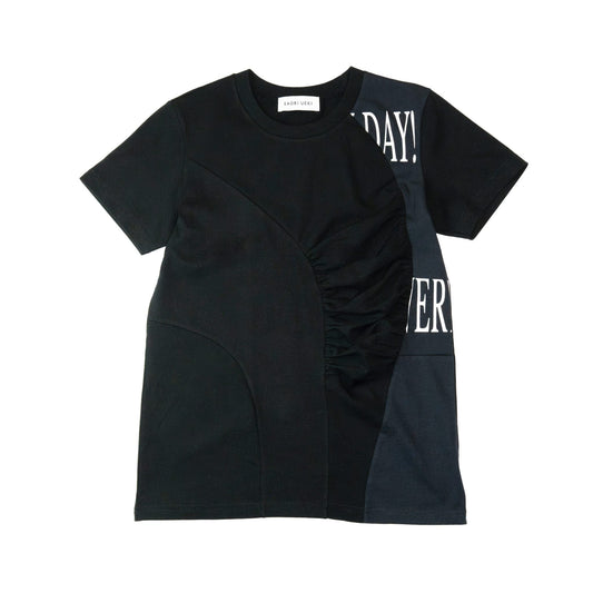Cotton Gather T-Shirt / Black Multi