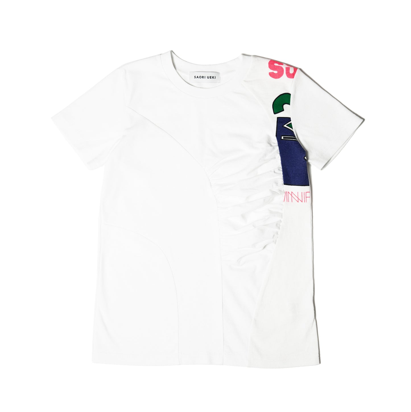 Cotton Gather T-Shirt / White Multi