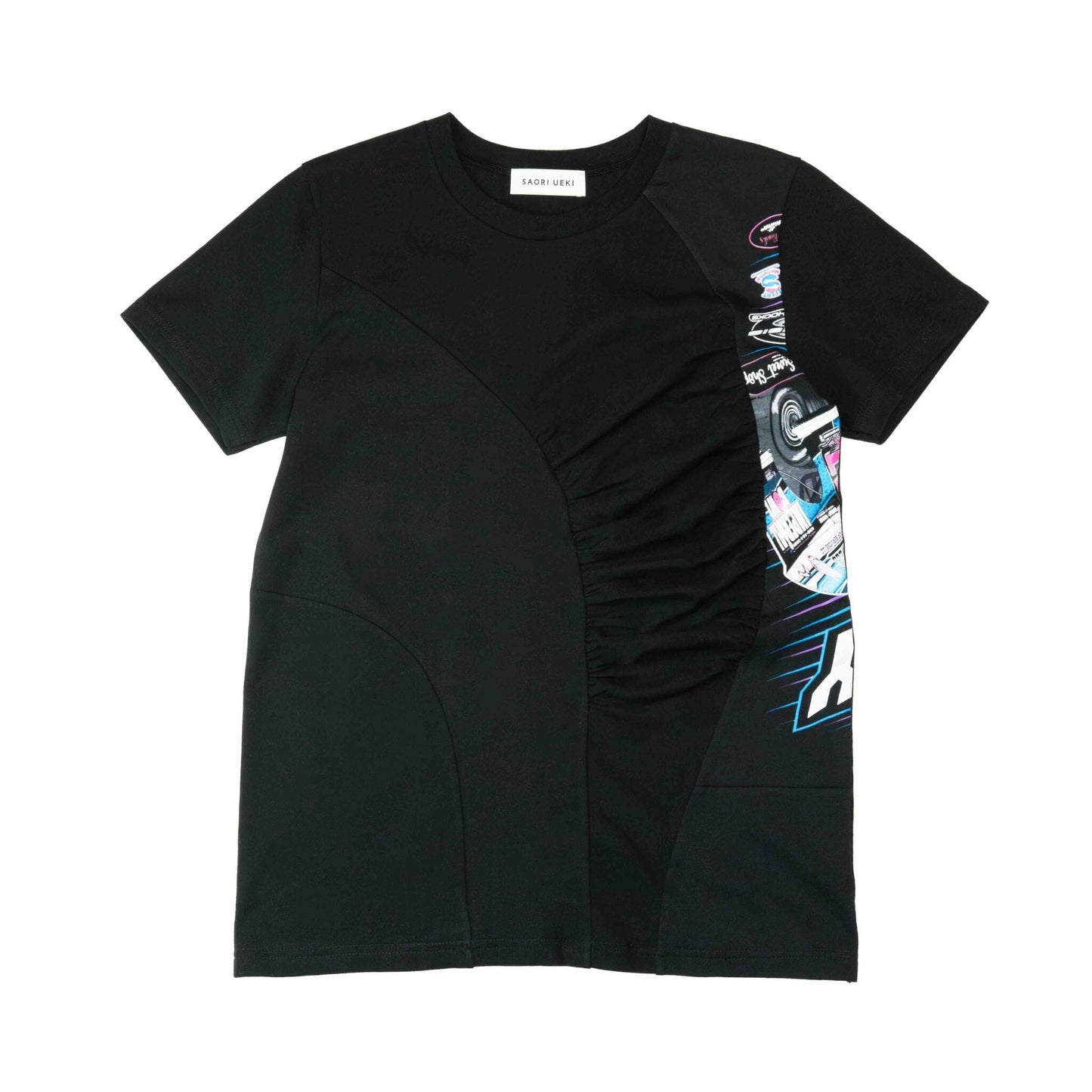 Cotton Gather T-Shirt / Black Multi