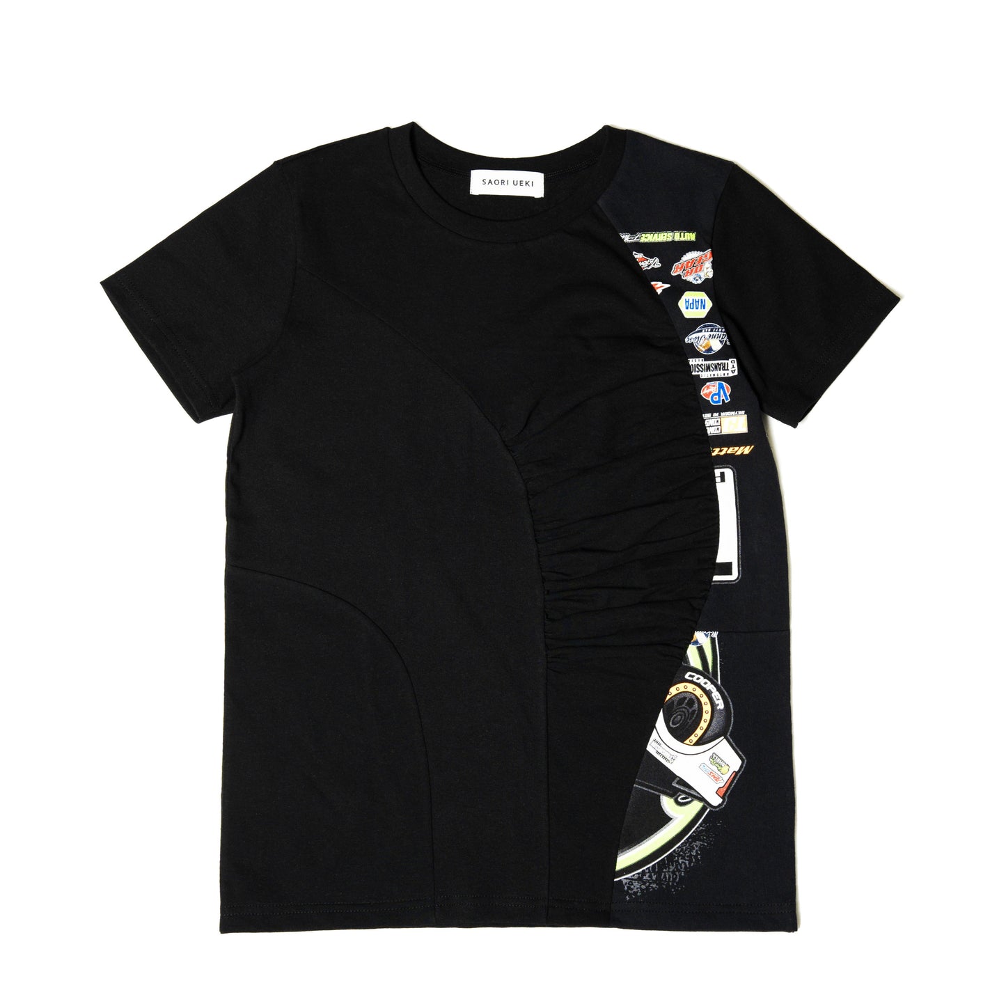 Cotton Gather T-Shirt / Black Multi